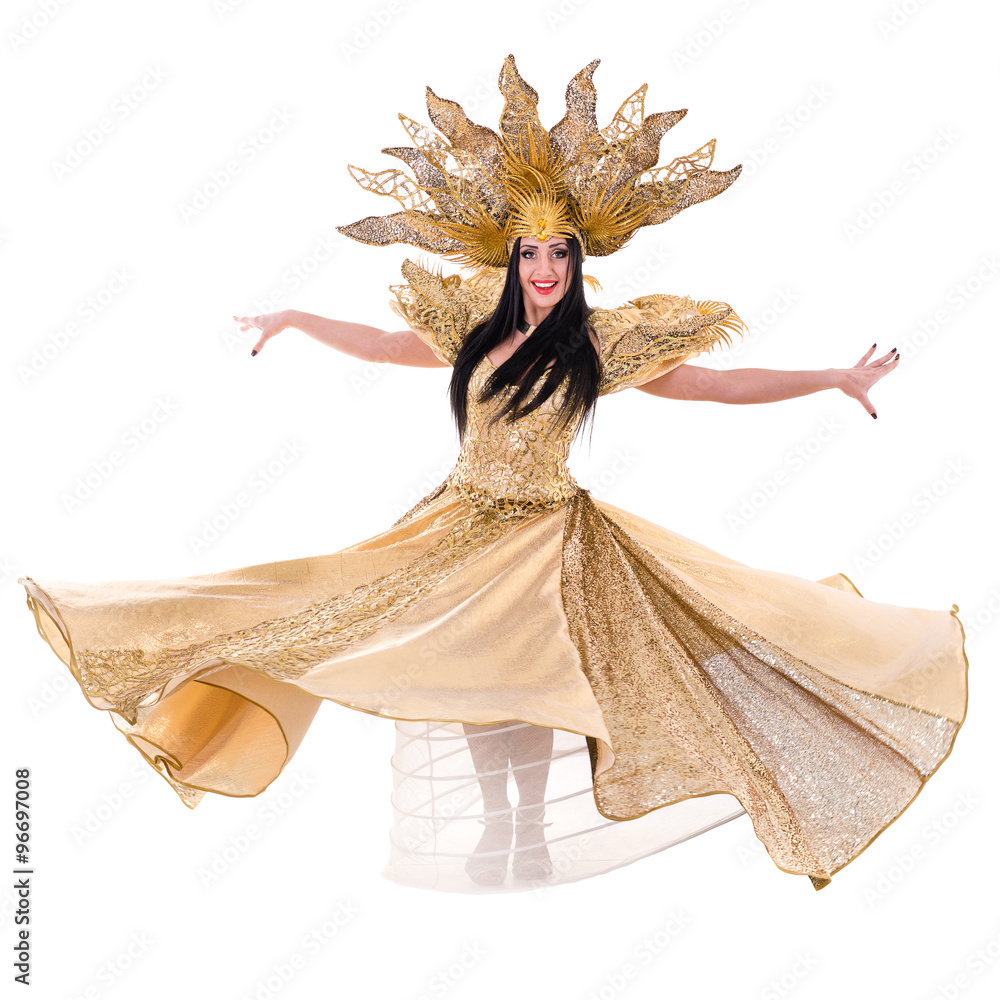 Fototapeta premium carnival dancer woman dancing against isolated white