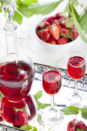 Strawberry and basil homemade liquor 
