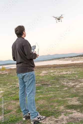 Man guiding a drone