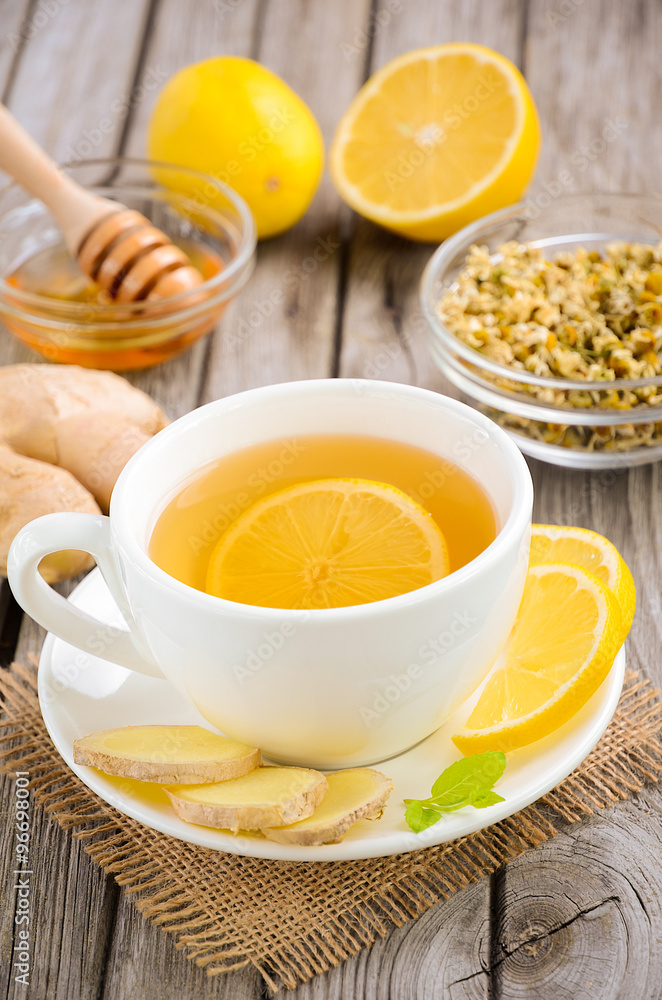 Chamomile tea with lemon, ginger and honey Chamomile tea with lemon, ginger and honey