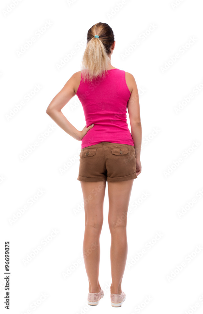 back view of standing young beautiful woman. back view of standing young beautiful woman.