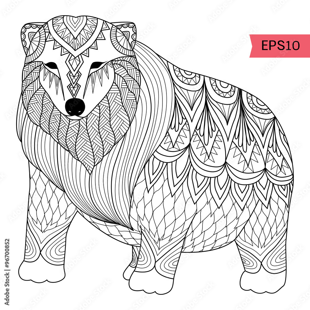 Hand drawn Polar bear zentangle style for coloring book,tattoo,t shirt  design,logo,eco bag design Stock Vector | Adobe Stock