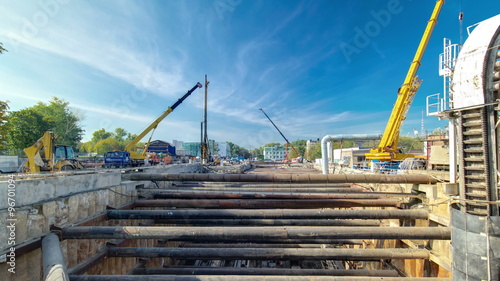 Construction of a new circular metro line. Russia, Moscow timelapse
