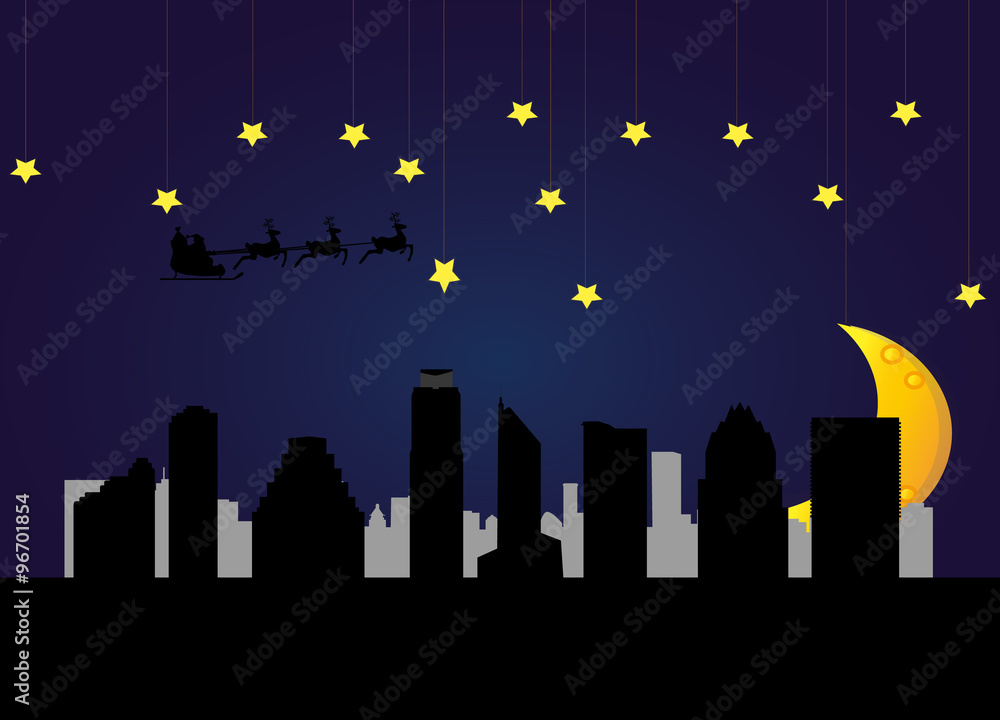 Fototapeta premium santa flying city by the City of Austin