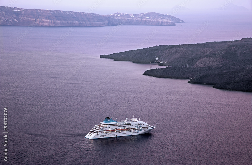 Santorini - caldera with the cruises and Nea Kameni Island 