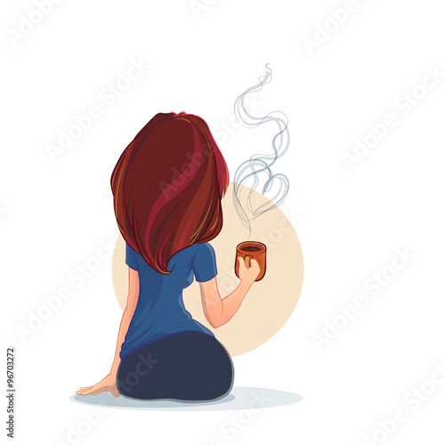 Young attractive woman with a cup of coffee or tea