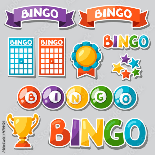Set of bingo or lottery game with balls and cards