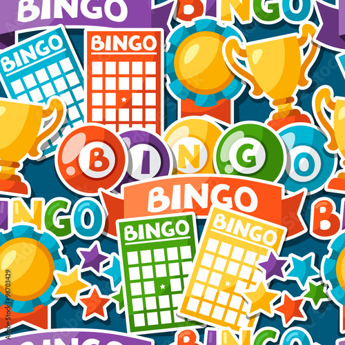 Bingo or lottery game seamless pattern with balls and cards