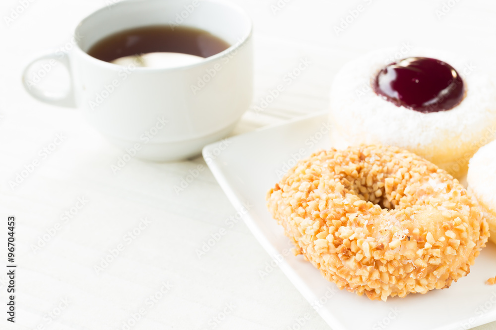 fresh baked donuts and tea