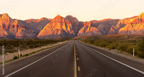 Two Lane Highway Leads to Red Rock Canyon Las Vegas USA