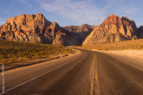 Two Lane Highway Leads to Red Rock Canyon Las Vegas USA