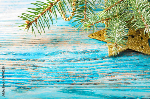 Golden Christmas decoration and fir branch © artspace