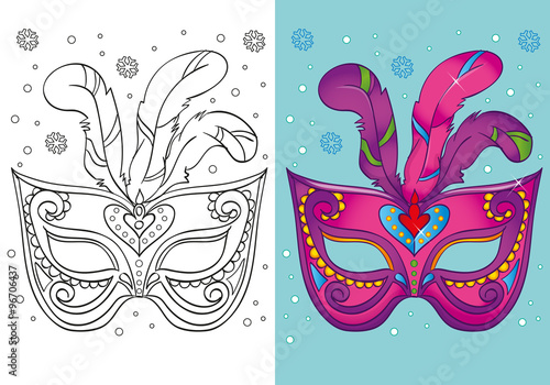 Coloring Book Of Christmas Purple Carnival Mask