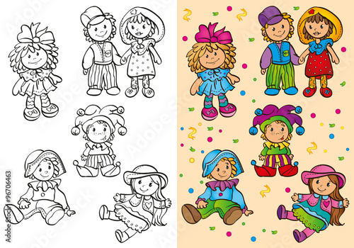 Valokuva Coloring Book Of Different Cute Dolls