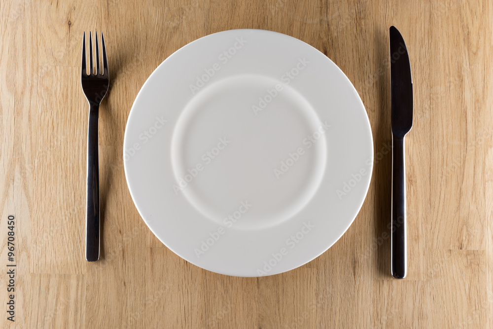 plate, knife and fork