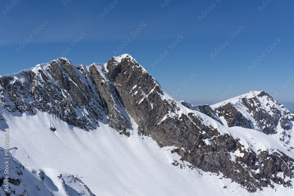 Mountain peak, winter landscape.