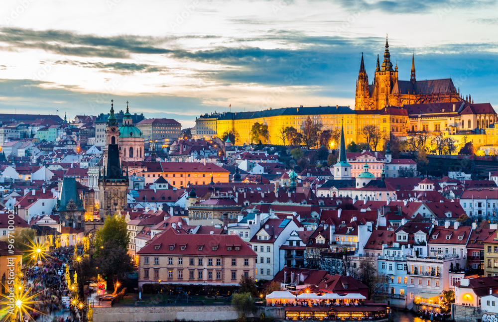 A view of the Prague Castle at Night Time, Czech Republic