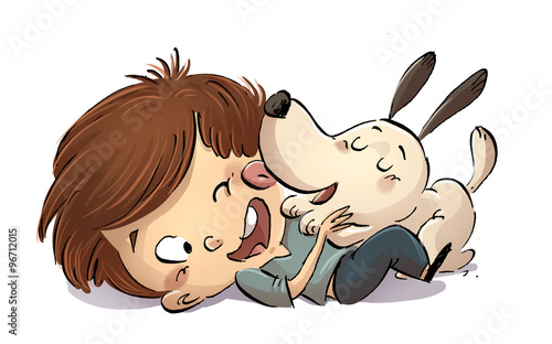 niño jugando con su perro