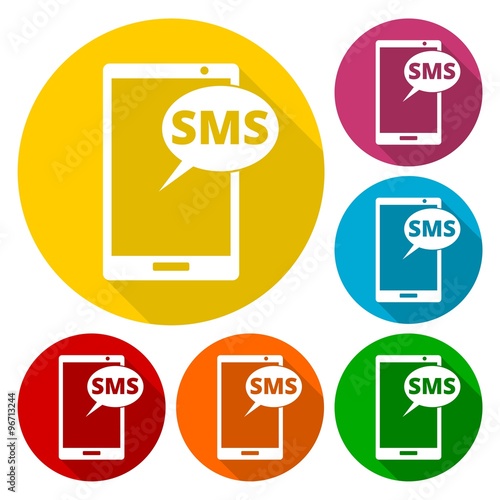 Phone SMS icons set with long shadow
