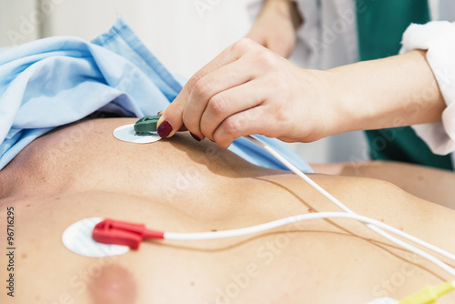 ECG electrodes on the patient photo