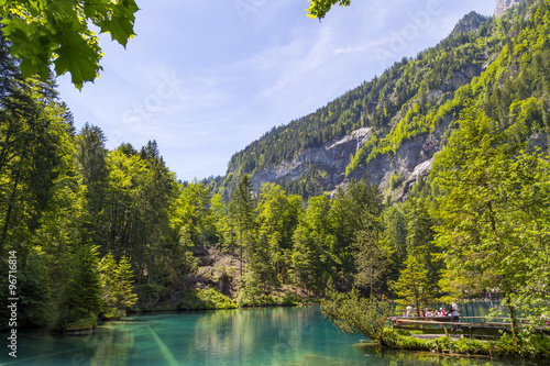 Blausee or Blue Lake nature park in summer, Kandersteg, Switzerland