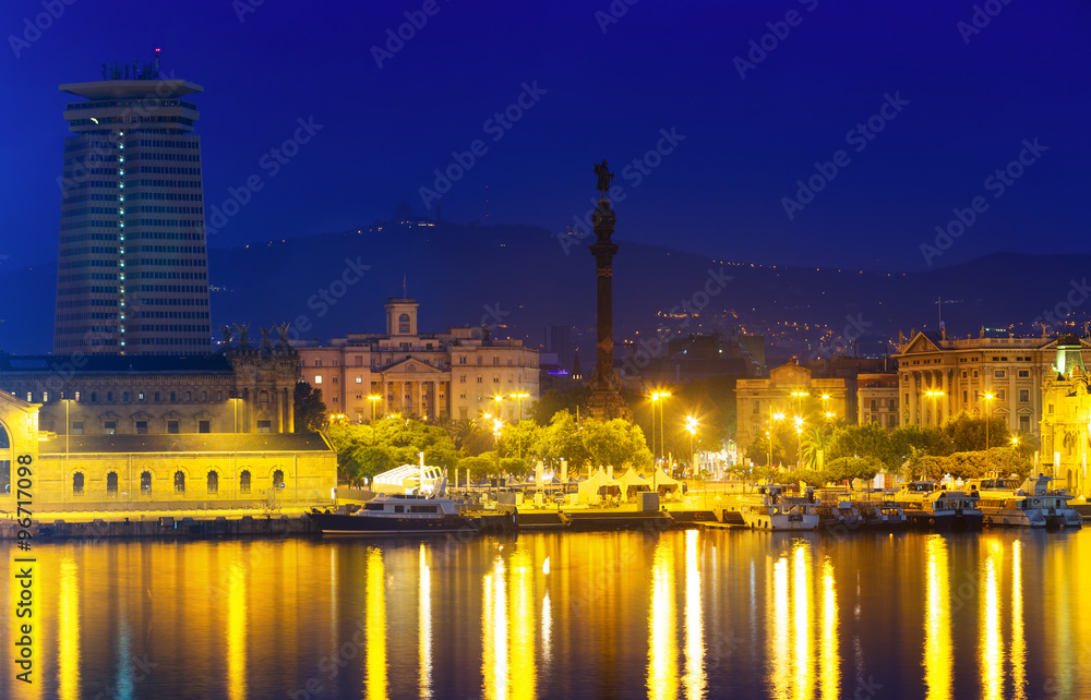 Barcelona from Port Vell in night