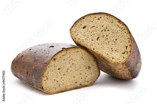 Dark rue bread on a white background.