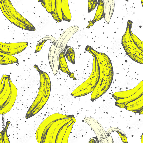 Hand-drawn sketch of banana. Seamless nature background. 