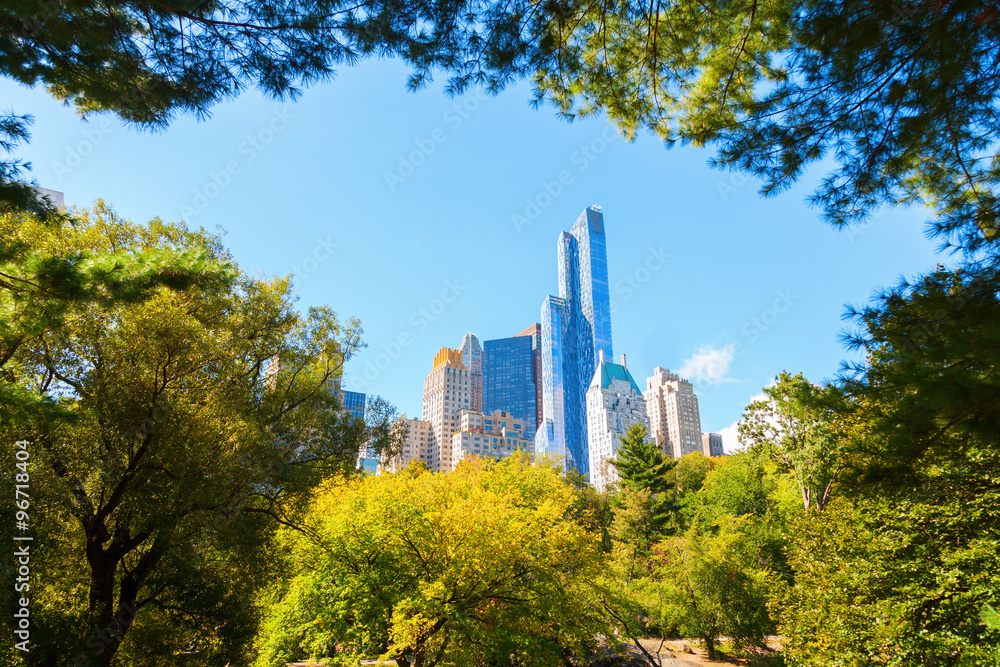 Fototapeta premium Central Park in Manhattan, New York City, mit Blick auf Hochhäuser