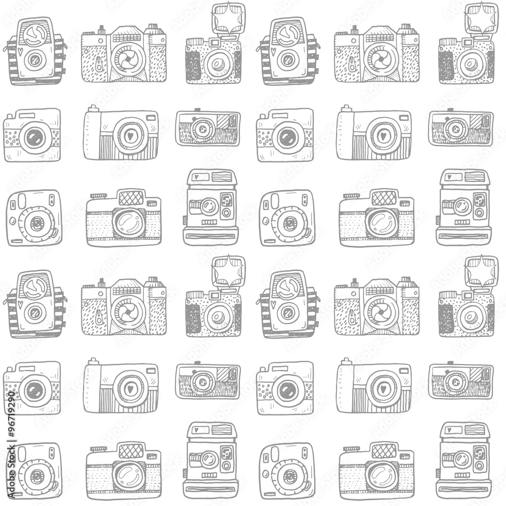 Seamless pattern with hand drawn retro cameras Seamless pattern with hand drawn retro cameras
