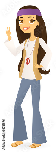 Hippie girl making a peace sign gesture
