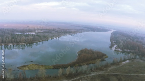 Wallpaper Mural 44 seconds Fly like bird  over autumn field  and river. Aerial  Torontodigital.ca