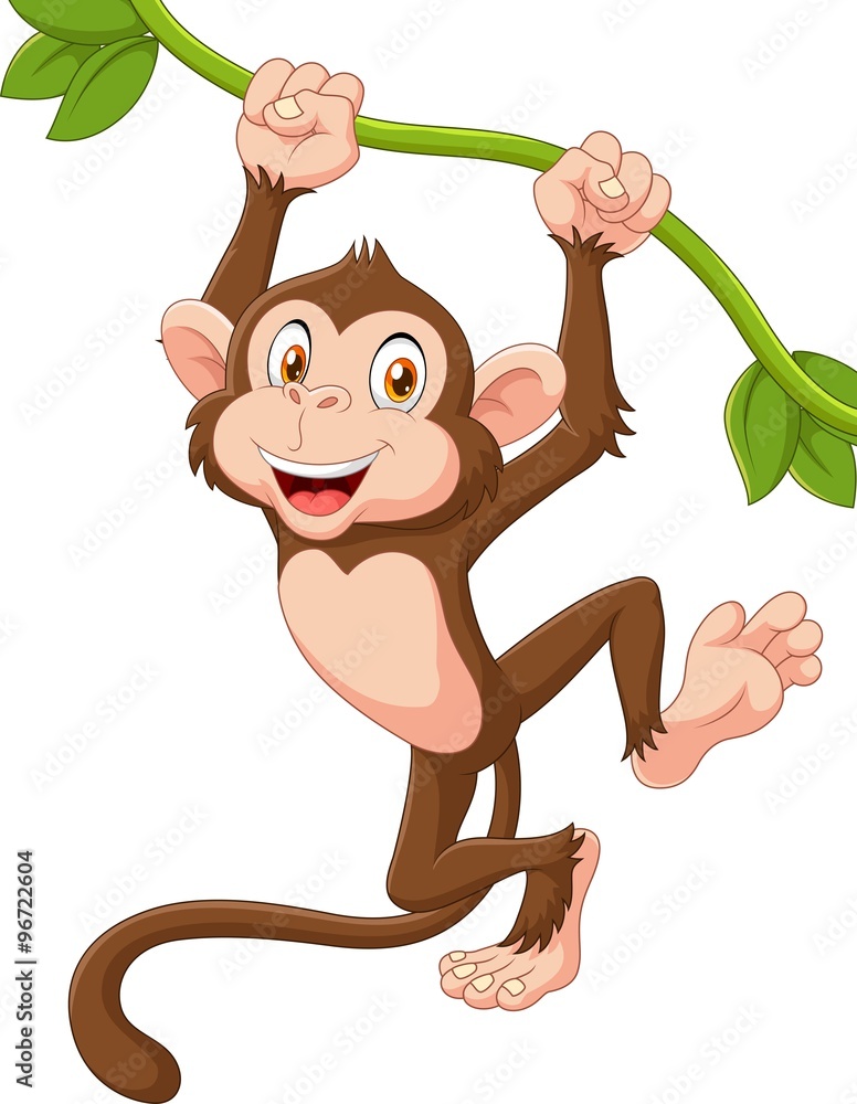 Naklejka premium Cute monkey animal hanging on a vine