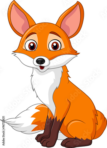 Cute fox sitting isolated on white background
