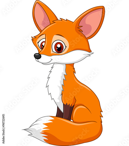Cartoon funny fox sitting isolated on white background