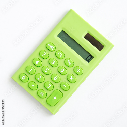 green cute calculator on white background
