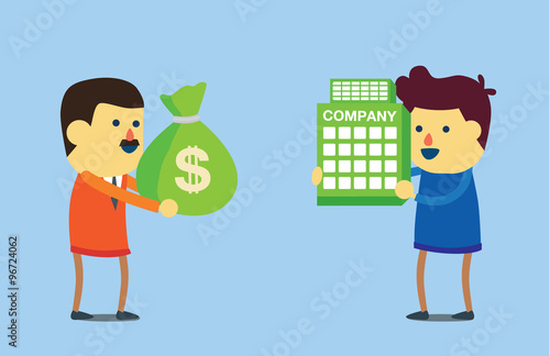 Businessman use money buy business of another. This illustration meaning to takeover in business