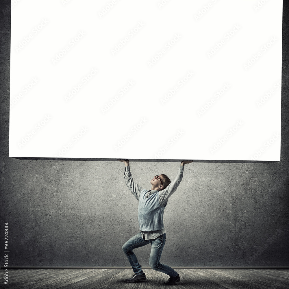 Fototapeta premium Boy with placard