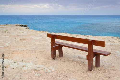Lonely bench on the coast. Cape Cavo Greco. Cyprus © alexanderkonsta