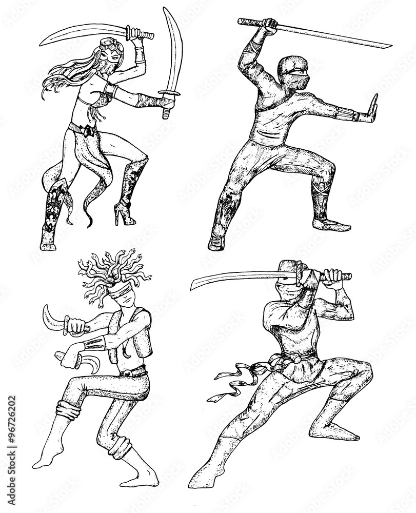 Graphic set with warriors