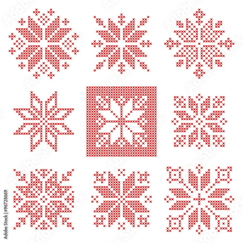 Cross stitch snowflakes pattern, Scandinavian