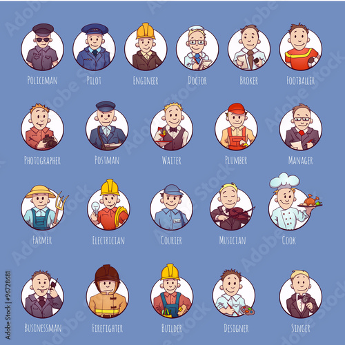 Vector set of business people, such as policeman, doctor, worker and other