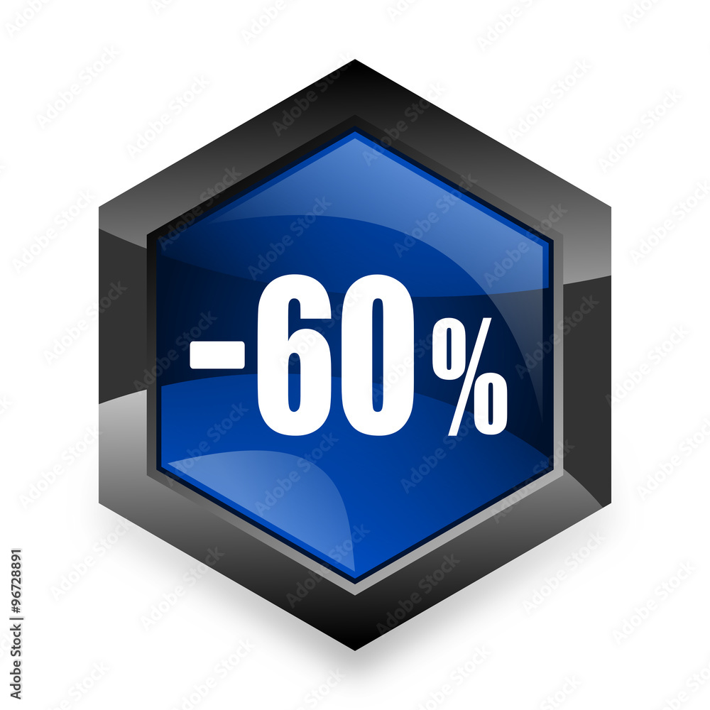 60 percent sale retail blue hexagon 3d modern design icon on white background 60 percent sale retail blue hexagon 3d modern design icon on white background