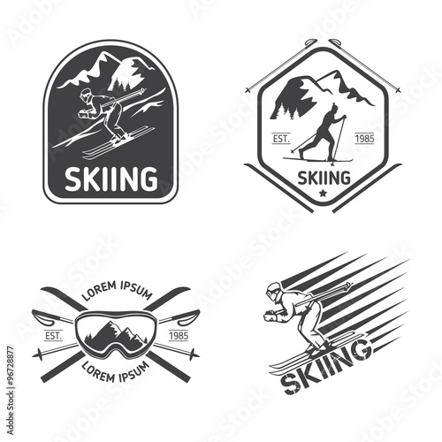 Retro skiing labels, emblems, and logos vector set