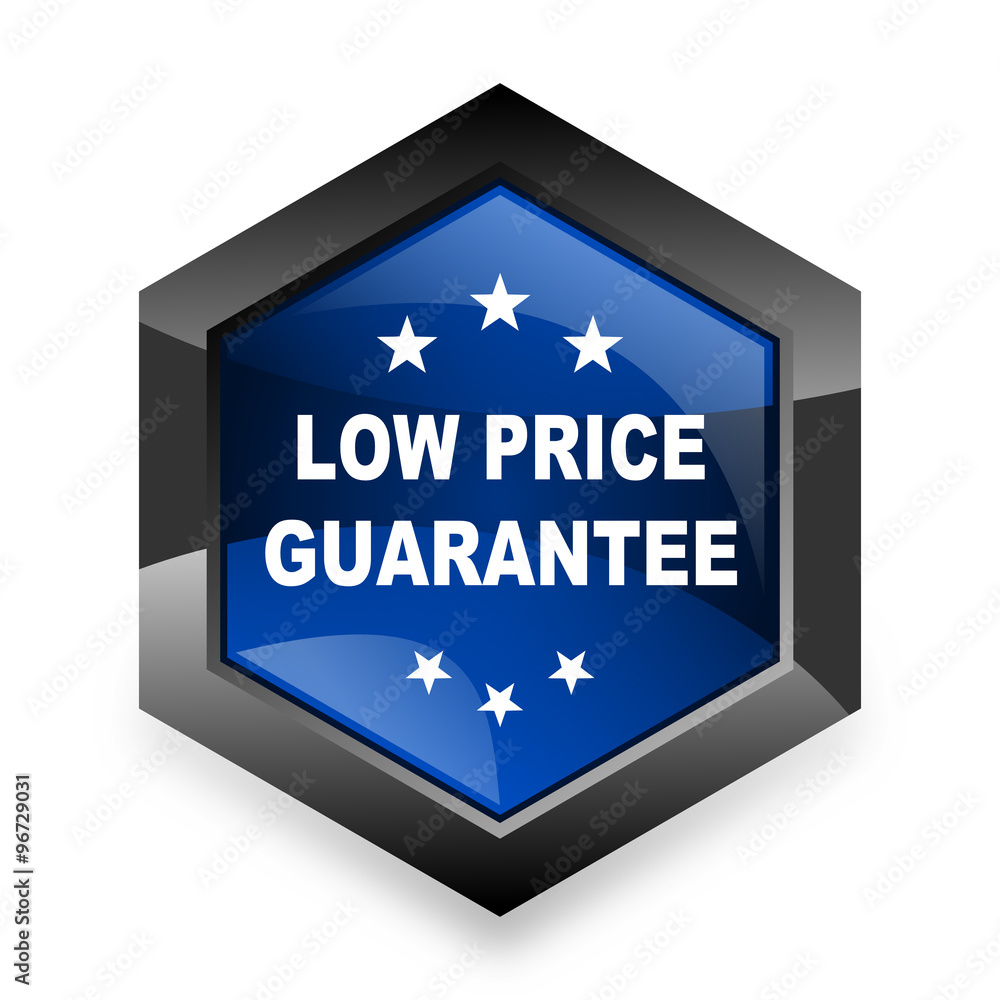 low price guarantee blue hexagon 3d modern design icon on white background low price guarantee blue hexagon 3d modern design icon on white background
