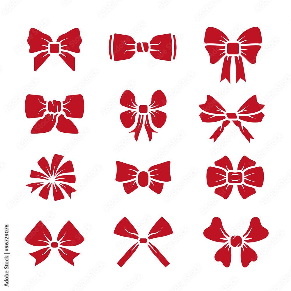 Different bows red icons vector set