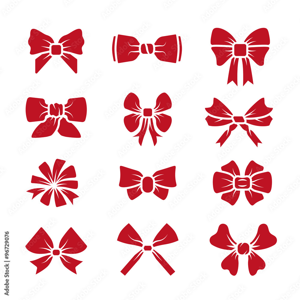 Different bows red icons vector set Different bows red icons vector set