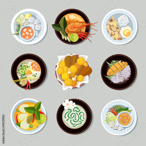 Thai food vector icons set