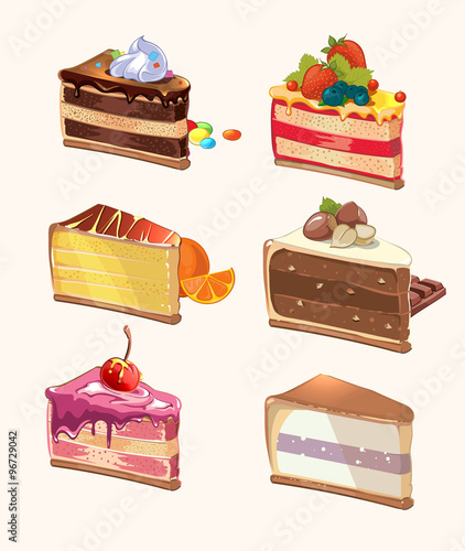 Cartoon cake pieces. Vector illustration