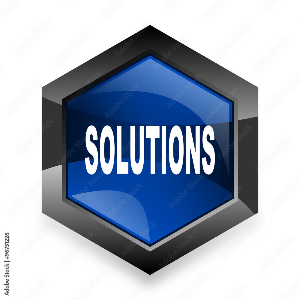 solutions blue hexagon 3d modern design icon on white background solutions blue hexagon 3d modern design icon on white background